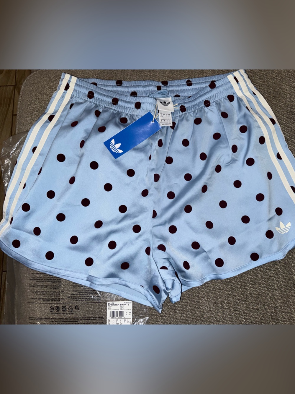 adidas Light Blue Shorts with Burgundy Polka Dots